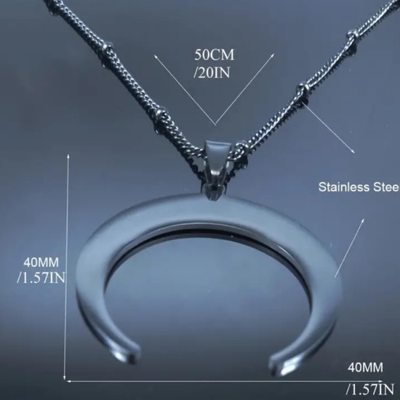 Large Black Goth Moon Pendant Necklace - Picture 7 of 7